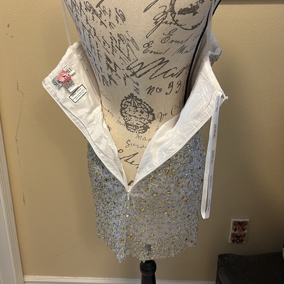 Sherri Hill Satin Spaghetti Straps Zipper back Built-in Bra Embellished Dress - Picture 5 of 13